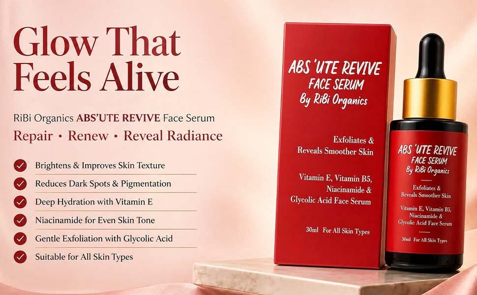 ABS'UTE Revive Face Serum with Vitamin E , Vitamin B5 , Niacinamide & Glycolic Acid for Men & Women (30 ml)